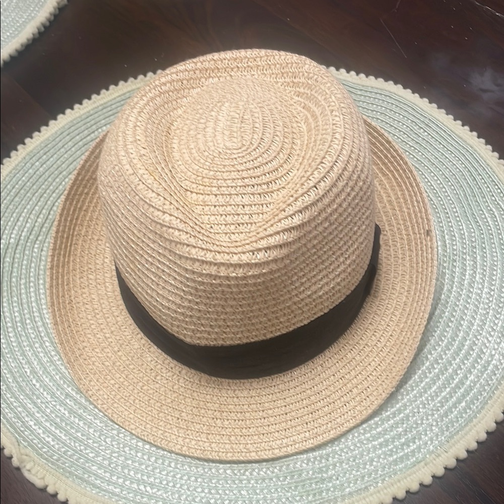 Stylish Tan Straw Hat with Black Band Kids